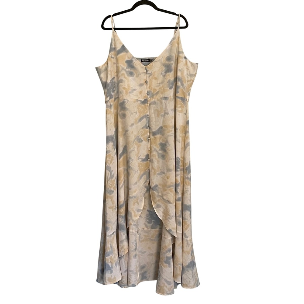 Nasty Gal Collection Blue Beige Abstract Marble Print Button Maxi Dress Plus 18